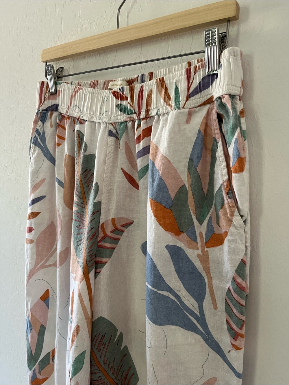 Cynthia Rowley 100% Linen Wide-Leg Tropical Leaf Print Crop Pants - Picture 2 of 7